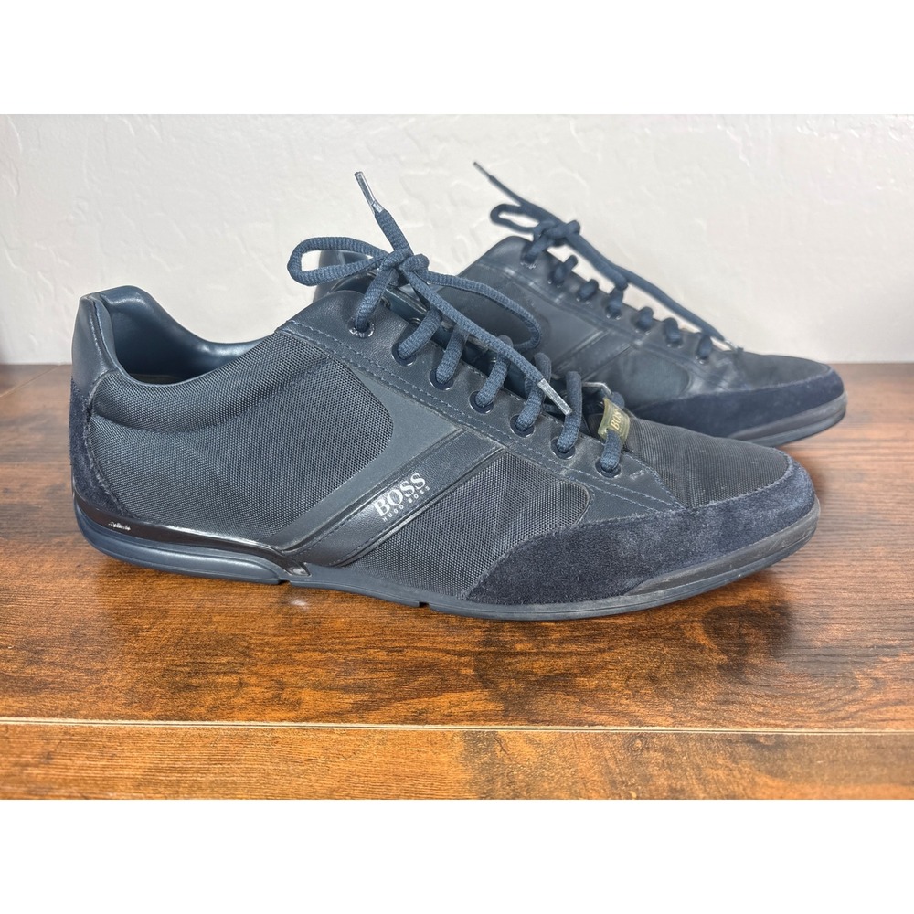Hugo Boss Saturn‎ Mens Navy Blue Textile Leather Suede Low Top Sneakers Size 45